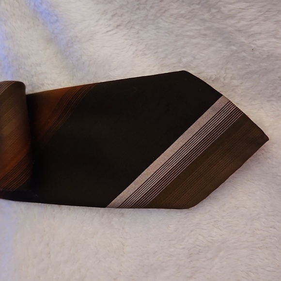 3/$30 DON LOPER 1980s Brown and Orange Striped Ombre Skinny Clip-on Tie - Picture 4 of 7